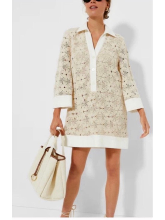 Tuckernuck Dresses & Skirts - NWT Tuckernuck Tan Crochet Collier Mini Dress XL